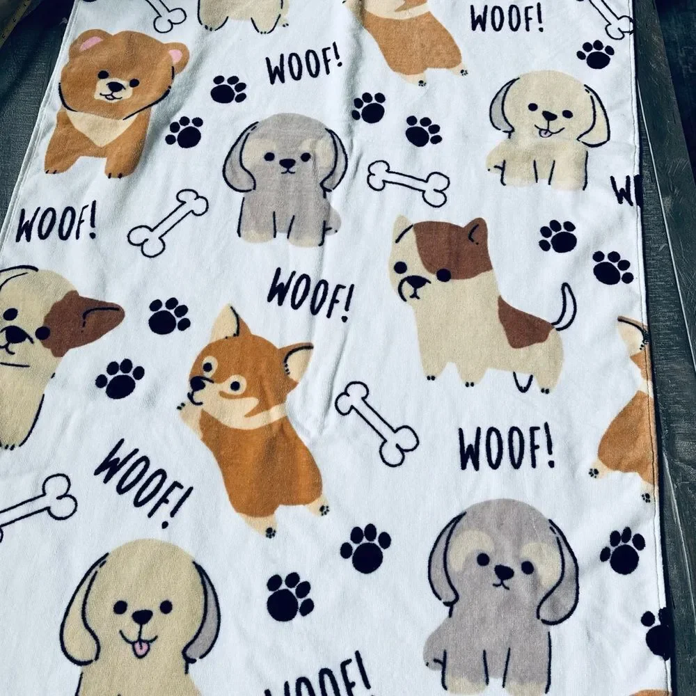 Bath Towel “Woof!” Puppy Dogs Paw Print